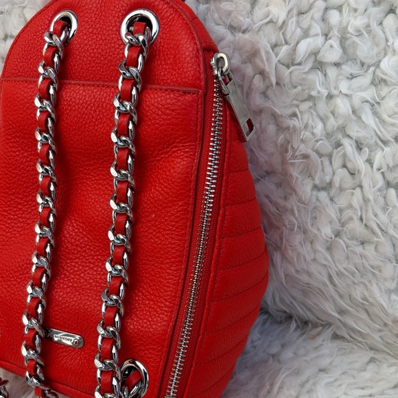 Rebecca Minkoff Small Julian Chevron Leather Backpack Orange Fringe - Picture 5 of 9